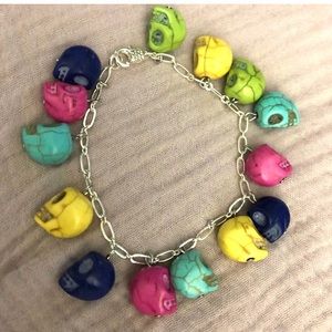 Sugar skulls charm howlite stone bracelet candy Halloween pink bright marble